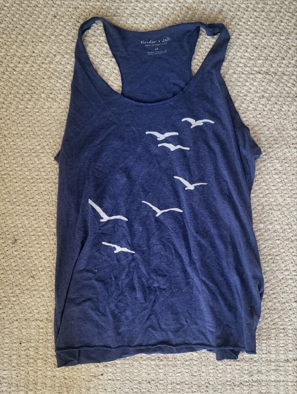 Navy Blue Tank Top with White Seagull Print